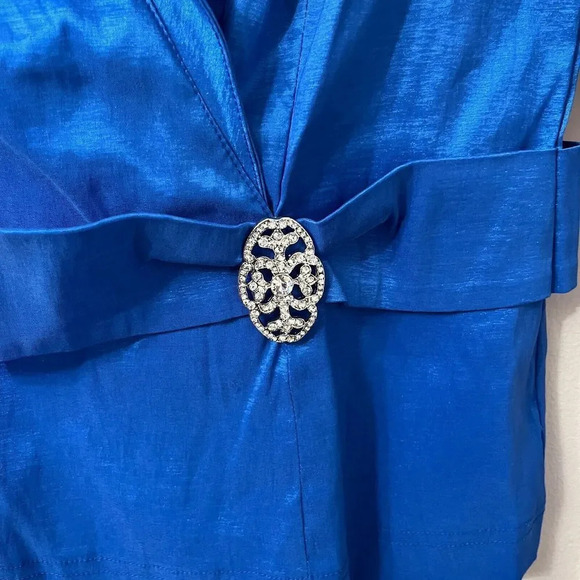 Atelier Danielle Women Blue Blazer M Belted Rhinestone Formal Blouse Taffeta - Picture 5 of 7